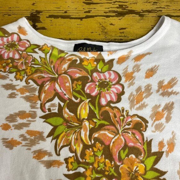 Bob Mackie Floral Cotton Sweater Sz 2X Lily Spring Pastel Colorful - Picture 3 of 8